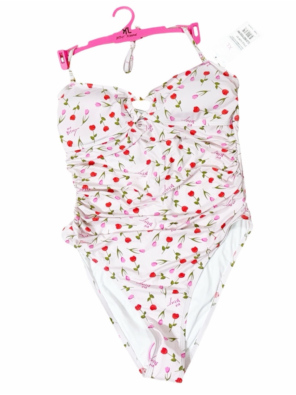 NWT Betsey Johnson Botanical Floral One Piece Swimsuit Sweetheart Skirt XL